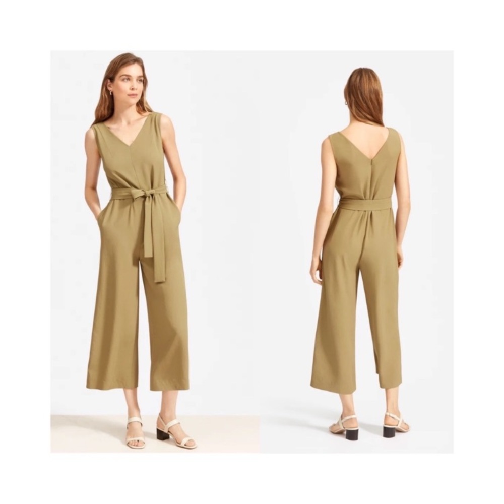 EVERLANE The Japanese GoWeave Essential Jumpsuit Green sz 6 Short Sleeve